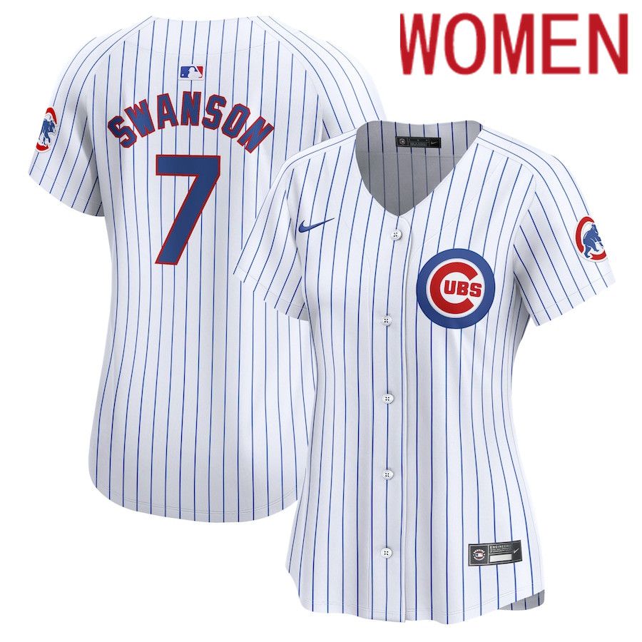 Women Chicago Cubs 7 Dansby Swanson Nike White Home Limited Player MLB Jersey